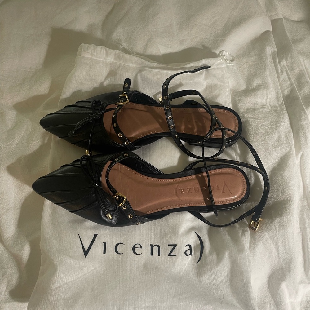 Black Vicenza Moto pointed toe flats